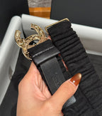 CC Rhinestone Belt 3.0CM Black Wool Multicolor Buckle 198414