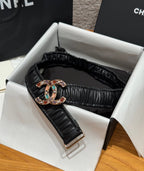 CC Rhinestone Belt 3.0CM Black Cowhide Multicolor Buckle 198413