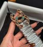 CC Rhinestone Belt 3.0CM Sliver Metallic Cowhide Multicolor Buckle 198411