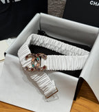 CC Rhinestone Belt 3.0CM White Cowhide Multicolor Buckle 198409