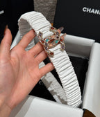CC Rhinestone Belt 3.0CM White Cowhide Multicolor Buckle 198409