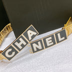 CC Women's Belt 3.0CM Gold Metallic Calfskin Black Buckle 195974