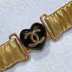 CC Women's Belt 3.0CM Gold Metallic Calfskin Black Heart Buckle 195973