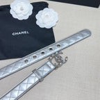 CC Women's Belt 3.0CM Sliver Lambskin Sliver Buckle 190581