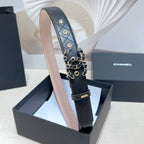 CC Women's Belt 3.0CM Black Lambskin Black Sliver Buckle 190580