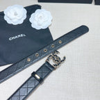 CC Women's Belt 3.0CM Black Lambskin Black Sliver Buckle 190580