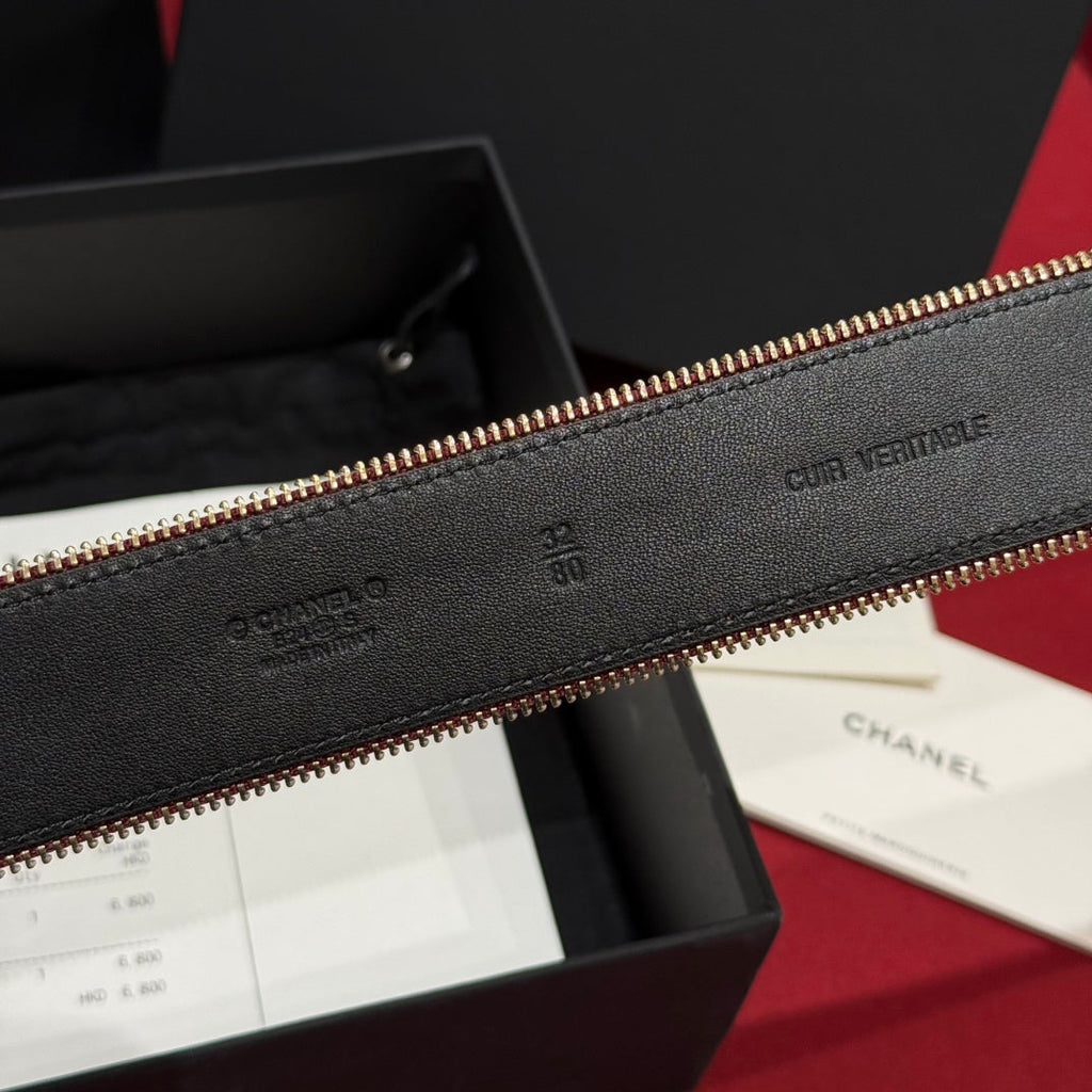 CC Zippered Belt 4.0CM Burgundy Leather Buckle 182744