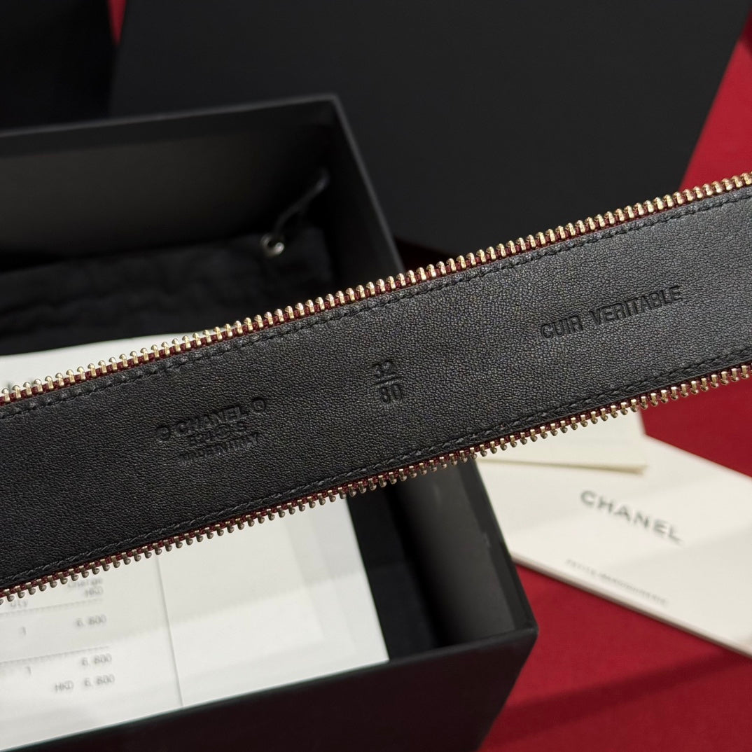 CC Zippered Belt 4.0CM Burgundy Leather Buckle 182744