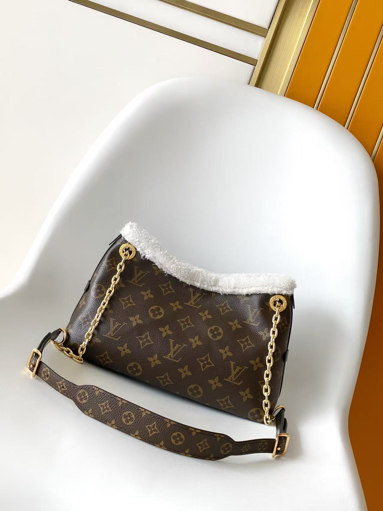 LV CarryAll BB Bag 26 Brown Monogram Canvas with Fur Trim 278094