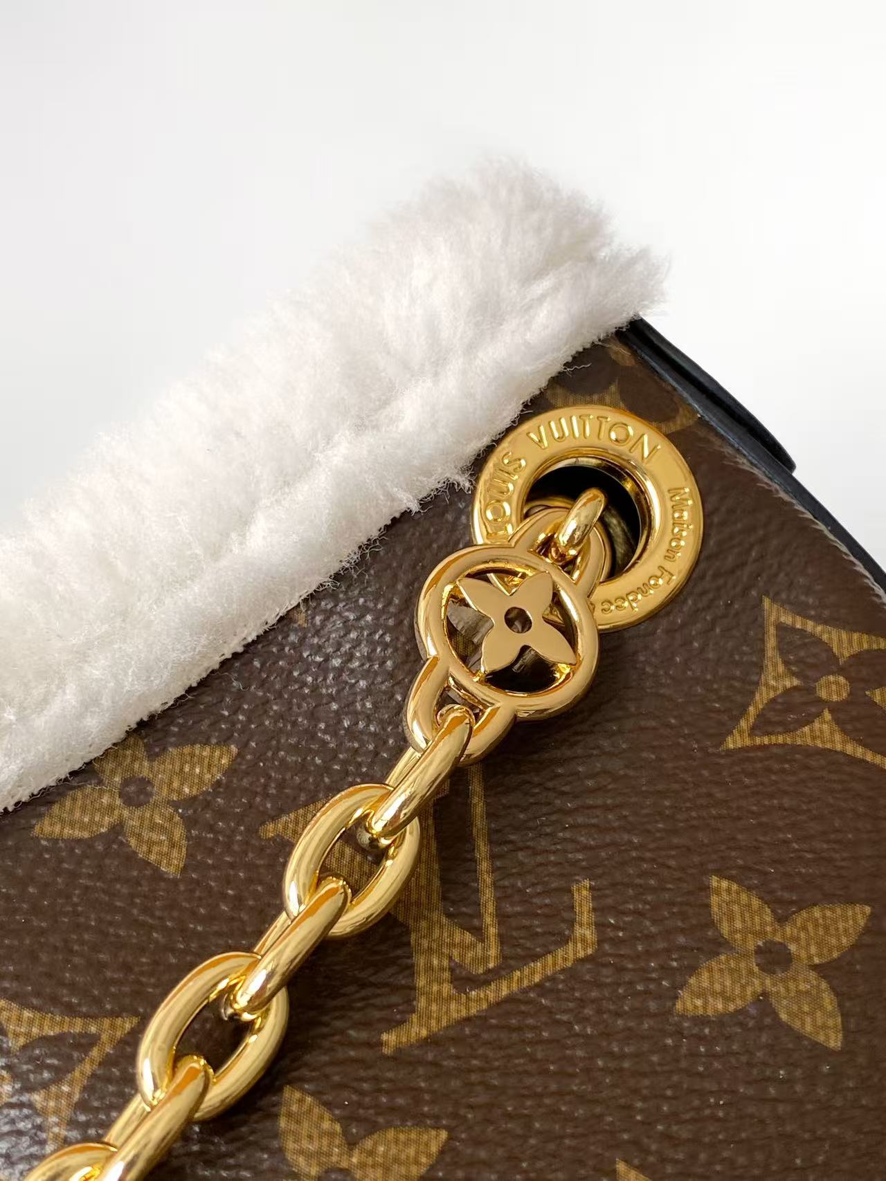 LV CarryAll BB Bag 26 Brown Monogram Canvas with Fur Trim 278094