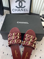 Chanel Early Spring Chain Slippers Burgundy in Lambskin 611718