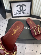 Chanel Early Spring Chain Slippers Burgundy in Lambskin 611718