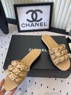 Chanel Early Spring Chain Slippers Beige in Lambskin 611716