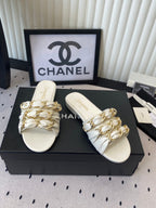Chanel Early Spring Chain Slippers White in Lambskin 611715