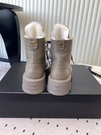 CC Platform Ankle Boots Taupe in Leather With Fur Lining 611708