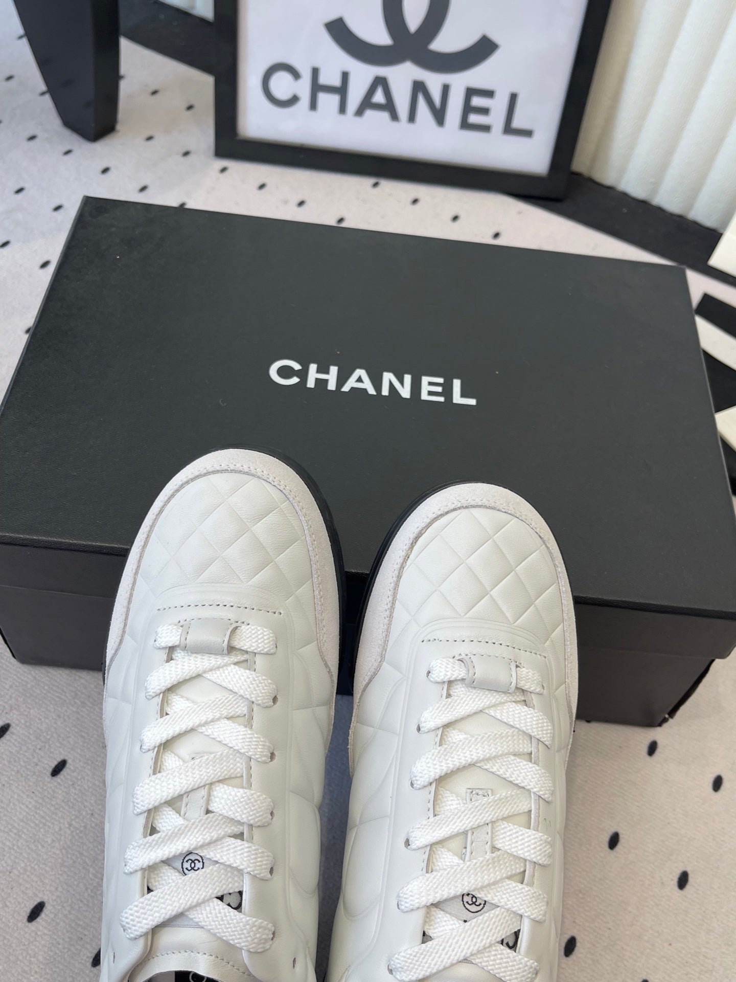 Chanel Coco Baseball Shoes White in Cowhide 611674