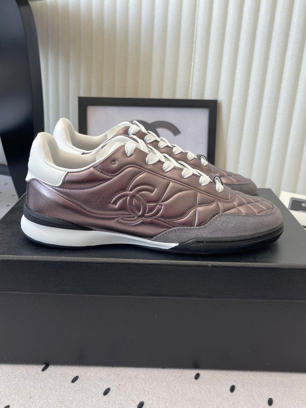 Chanel Coco Baseball Shoes Metallic Taupe in Cowhide 611673