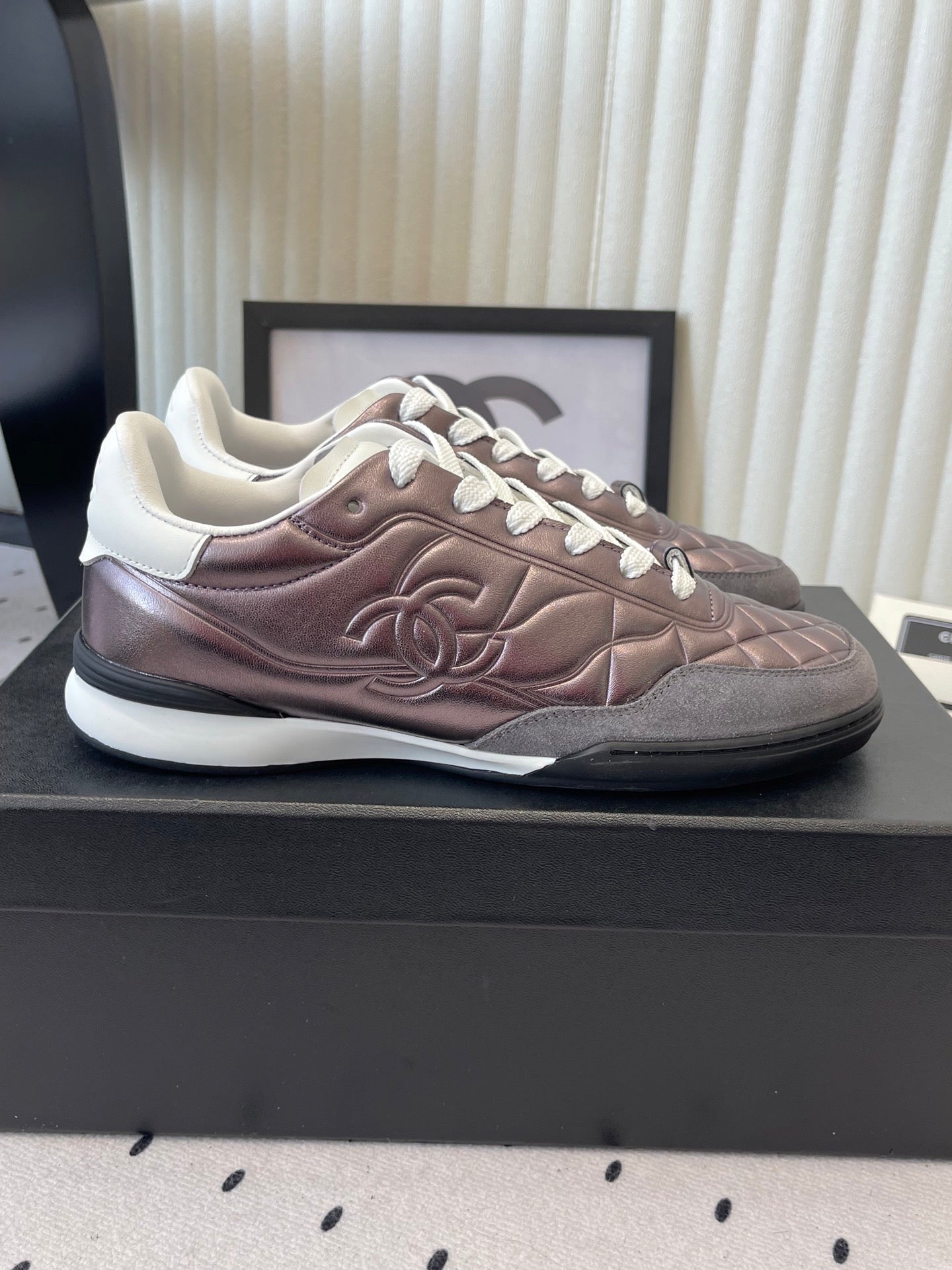 Chanel Coco Baseball Shoes Metallic Taupe in Cowhide 611673