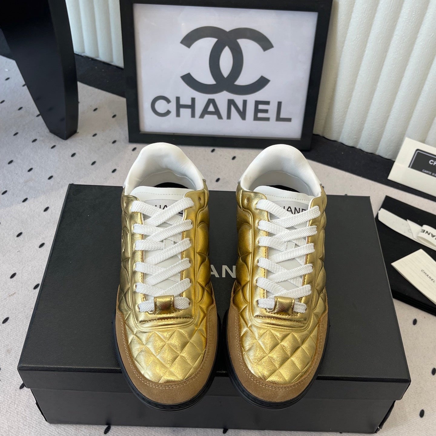 Chanel Coco Baseball Shoes Metallic Gold in Cowhide 611672