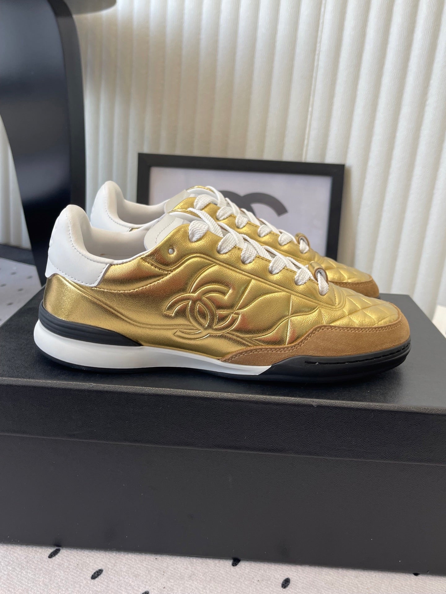 Chanel Coco Baseball Shoes Metallic Gold in Cowhide 611672