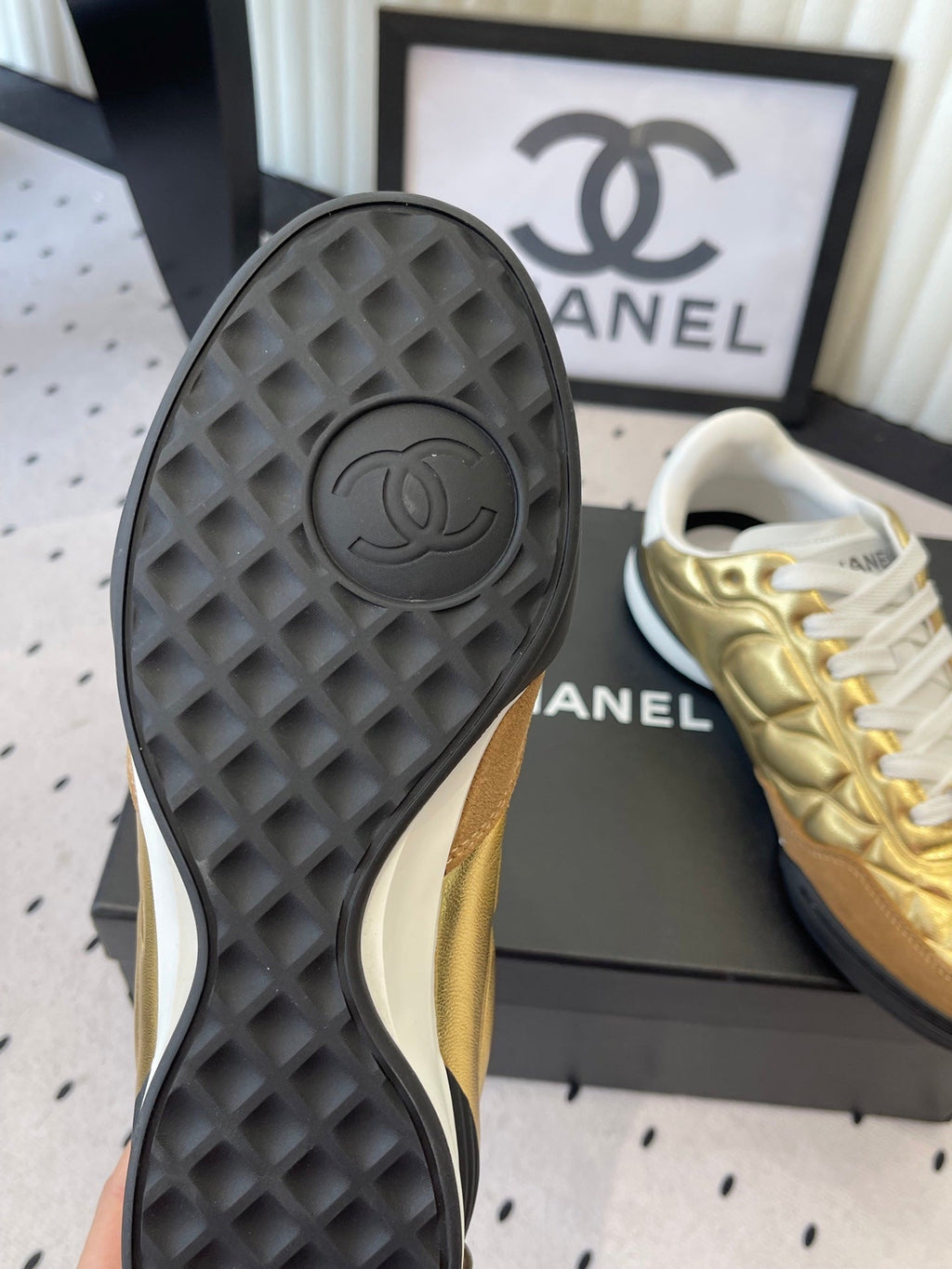Chanel Coco Baseball Shoes Metallic Gold in Cowhide 611672