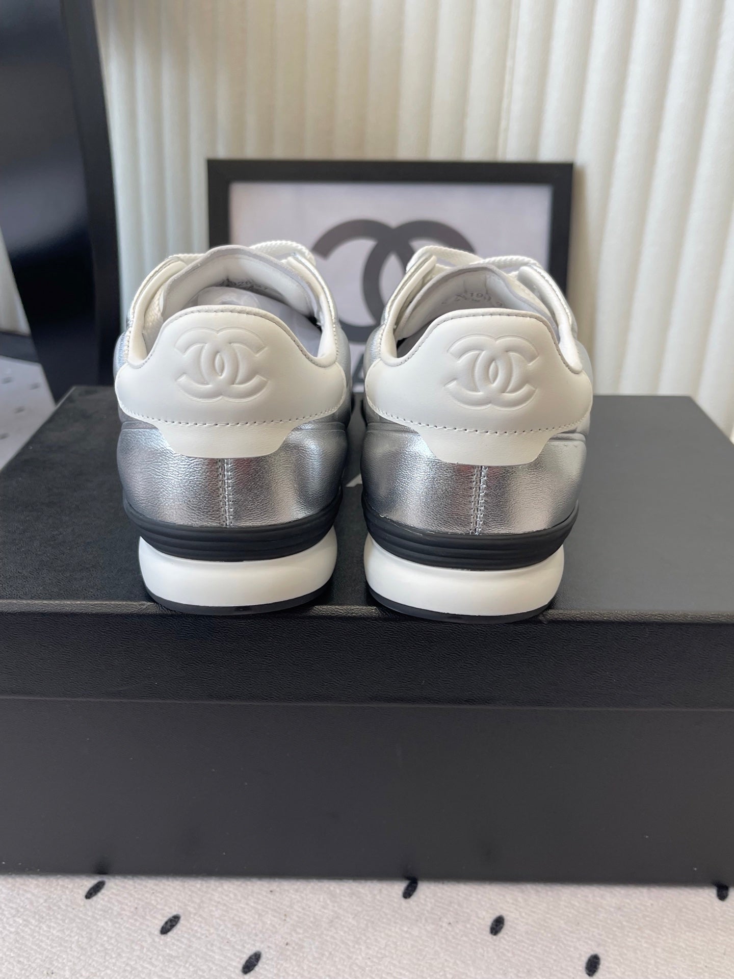 Chanel Coco Baseball Shoes Metallic Silver in Cowhide 611671