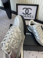 Chanel Coco Baseball Shoes Metallic Silver in Cowhide 611671