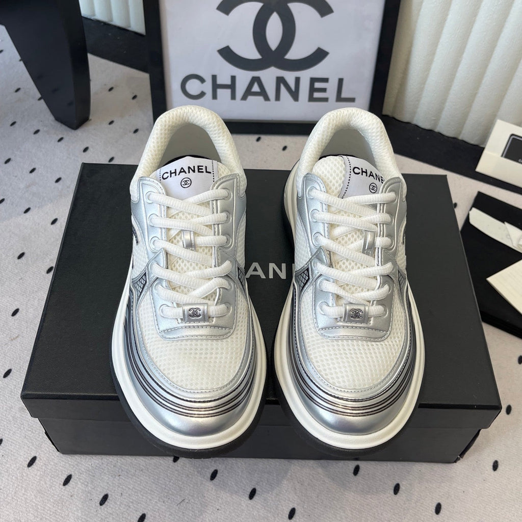 CC Sneaker White Silver Metallic in Cowhide 611669