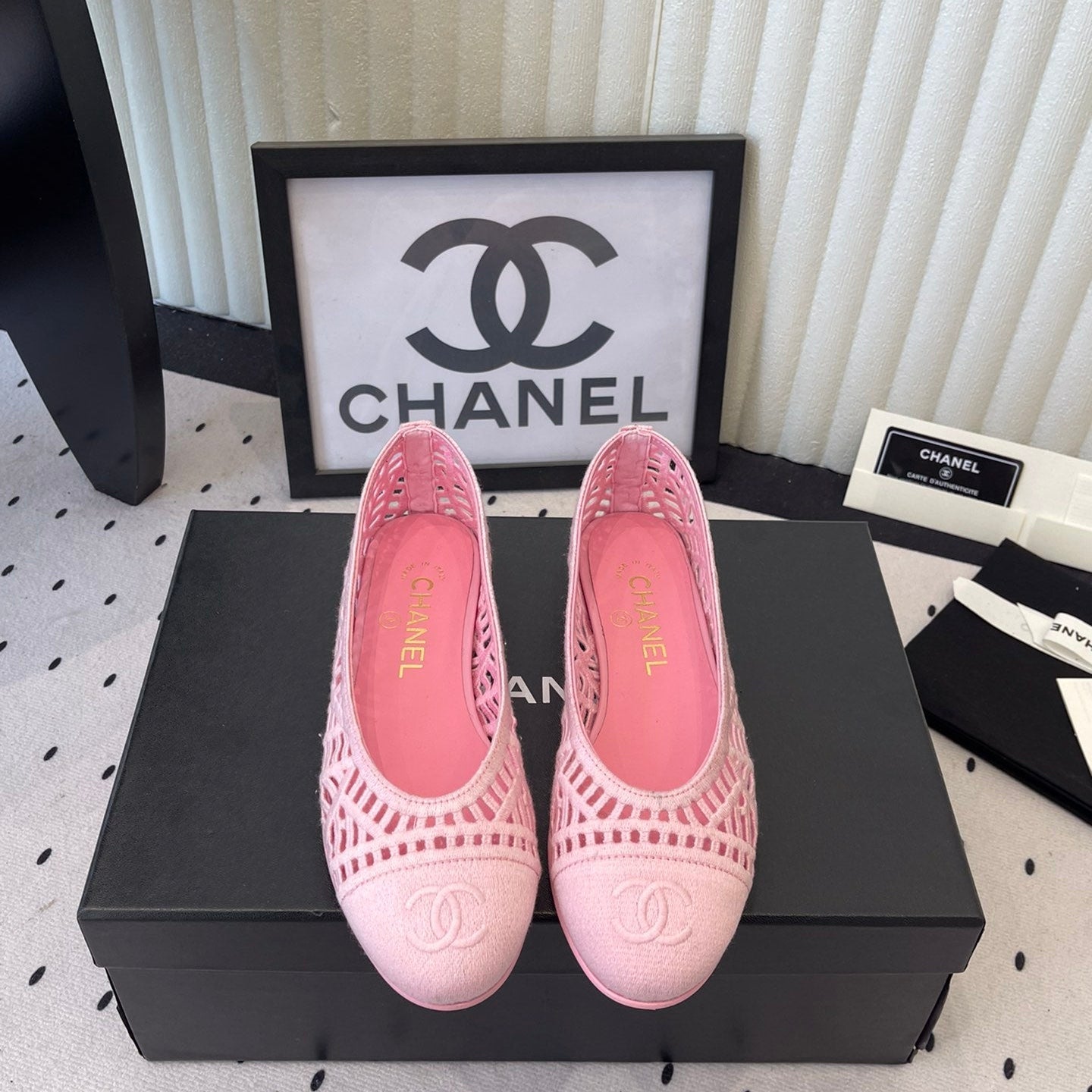 Chanel Ballet Flats Pink in Woven Raffia 611584