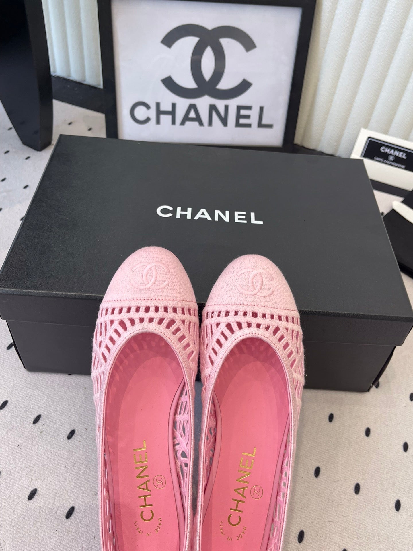 Chanel Ballet Flats Pink in Woven Raffia 611584
