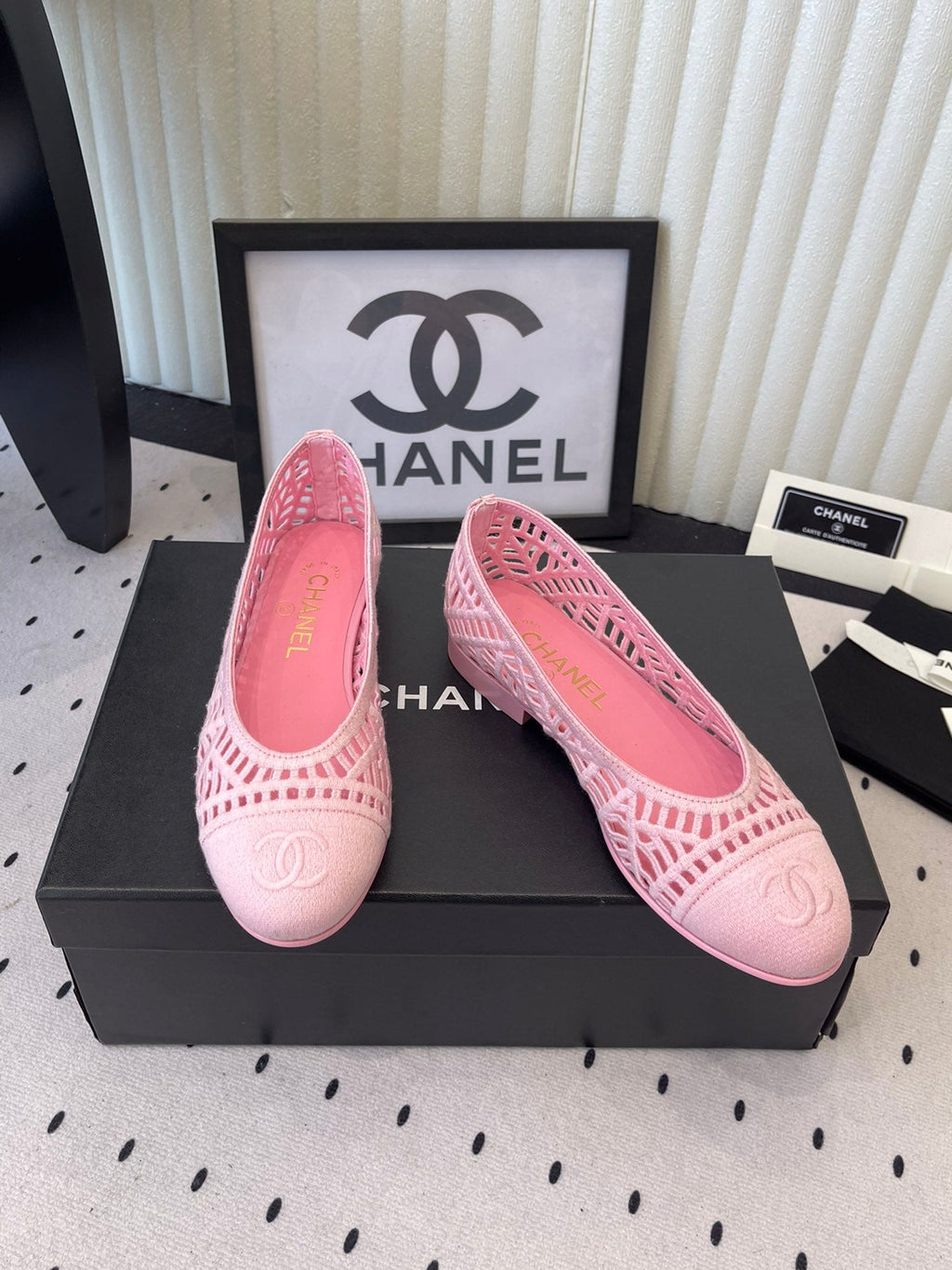 Chanel Ballet Flats Pink in Woven Raffia 611584