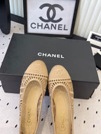 Chanel Ballet Flats Beige in Woven Raffia 611583