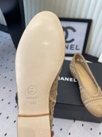 Chanel Ballet Flats Beige in Woven Raffia 611583