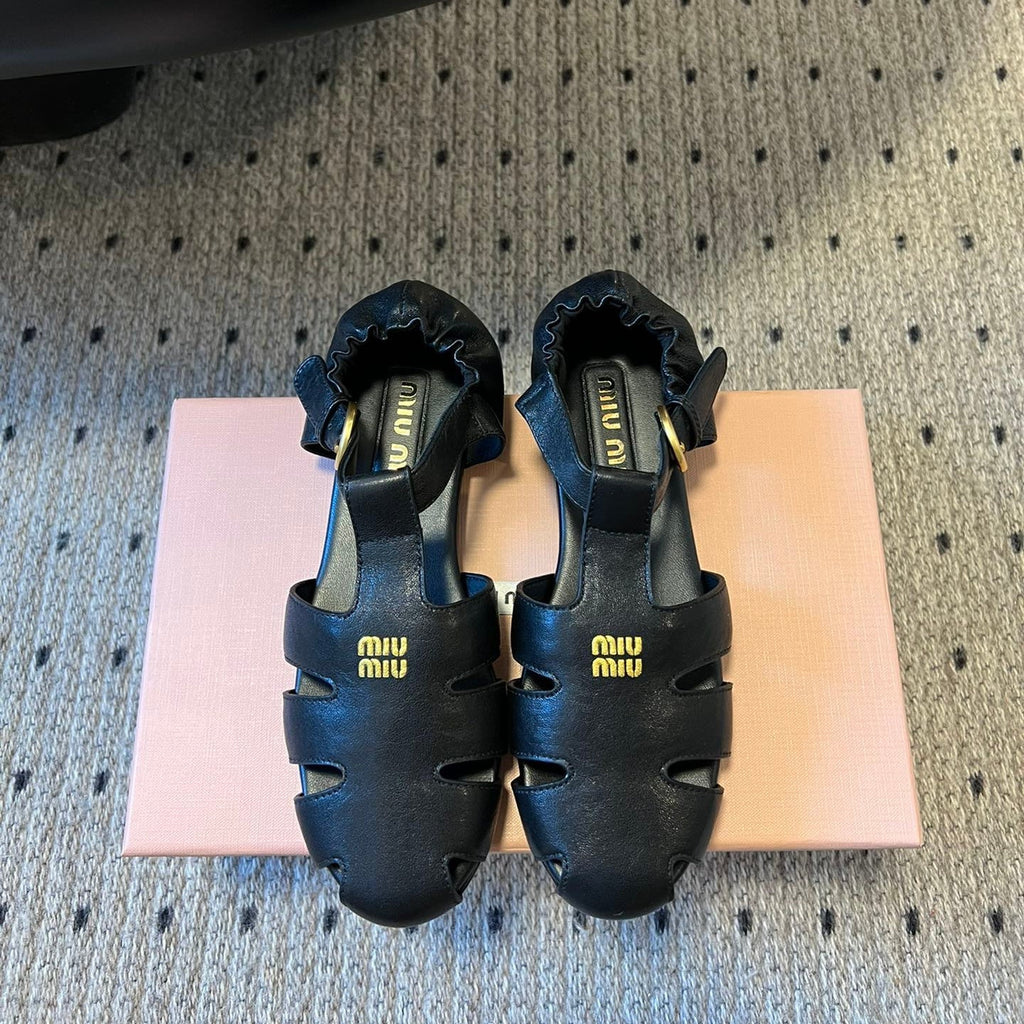 Miu Miu 26 Roman Sandals Black in Cowhide 614720