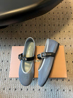 Miu Miu Women's Bow-Decorated Ballet Flats Gray in Mesh 614704