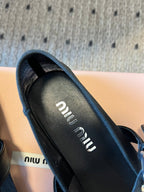 Miu Miu Women's Bow-Decorated Ballet Flats Black in Mesh 614703