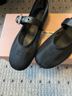 Miu Miu Women's Bow-Decorated Ballet Flats Black in Mesh 614703