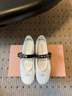 Miu Miu Women's Bow-Decorated Ballet Flats White in Mesh 614702