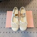 Miu Miu 26SS Ballet Flats White in Sheepskin Leather Woven Mesh 614699