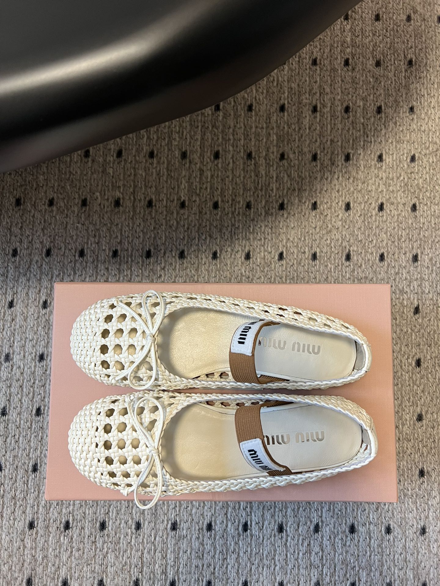 Miu Miu 26SS Ballet Flats White in Sheepskin Leather Woven Mesh 614699
