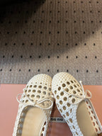 Miu Miu 26SS Ballet Flats White in Sheepskin Leather Woven Mesh 614699