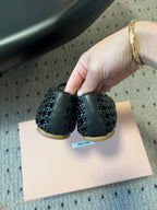 Miu Miu 26SS Ballet Flats Black in Sheepskin Leather Woven Mesh 614698