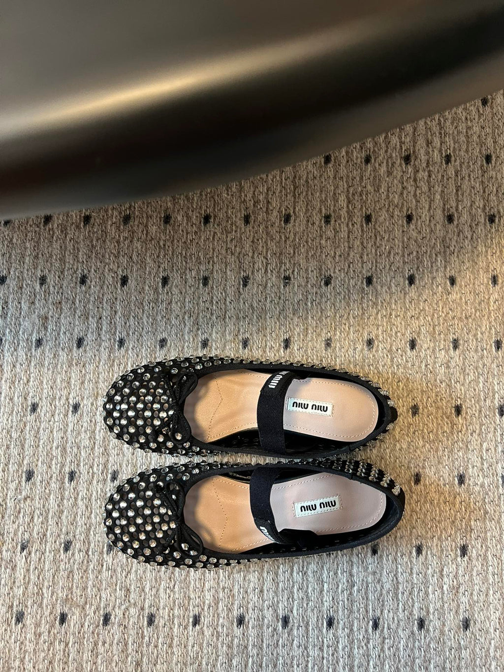 Miu Miu 26SS Ballet Flats Diamond-encrusted Black in Calfskin 614697