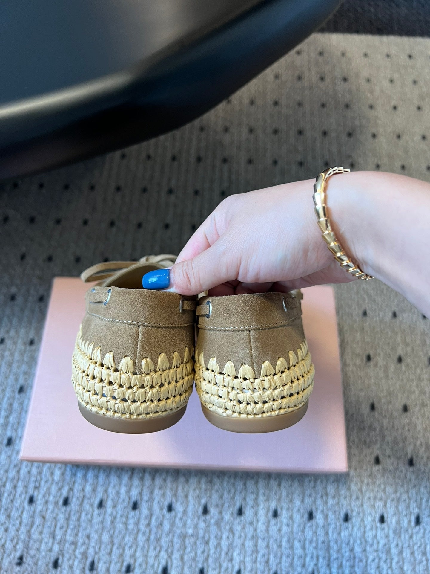 Miu Miu 26ss Loafer Taupe in Suede With Raffia Straw 614558