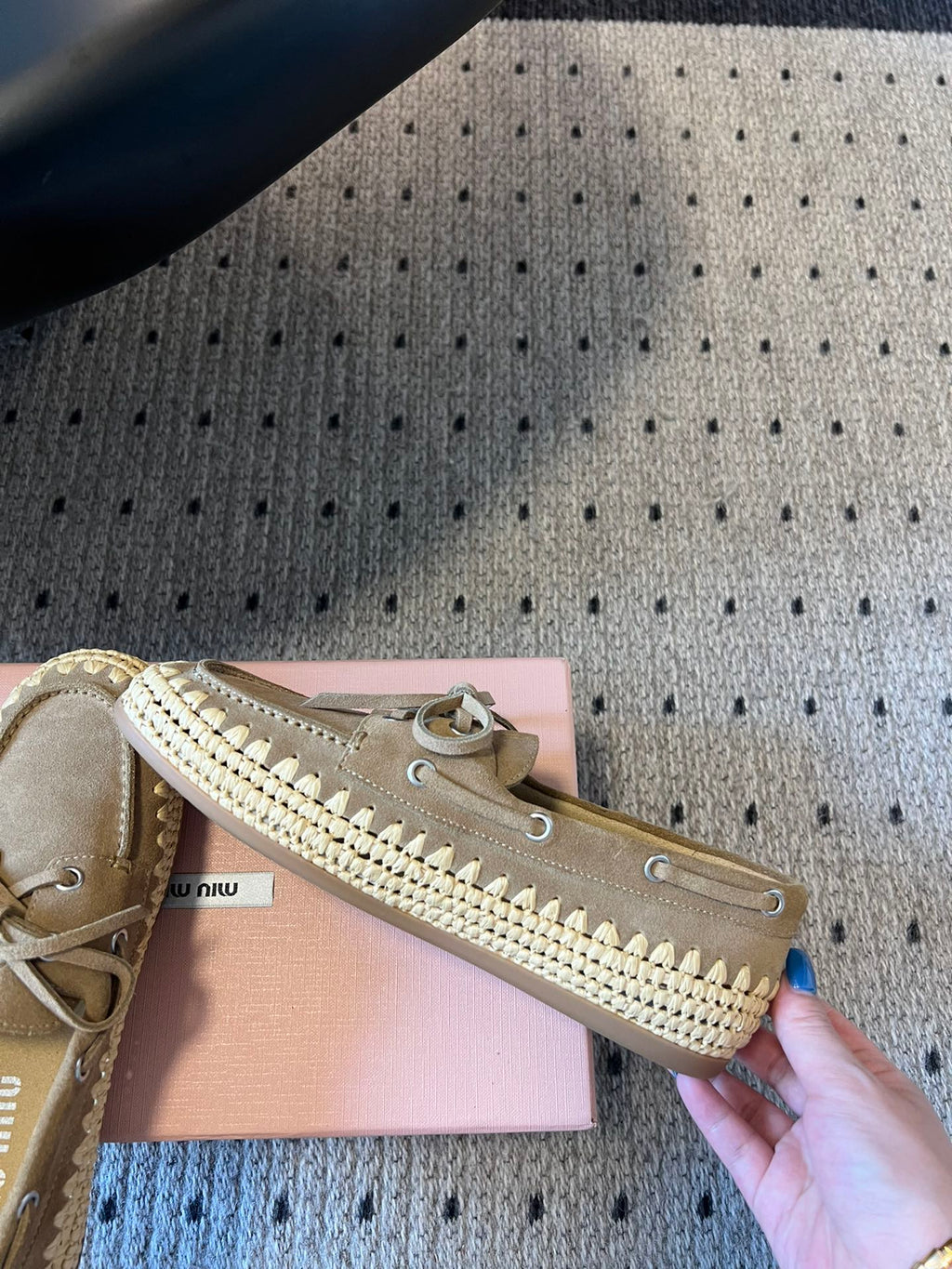Miu Miu 26ss Loafer Taupe in Suede With Raffia Straw 614558