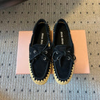 Miu Miu 26ss Loafer Black in Suede With Raffia Straw 614556