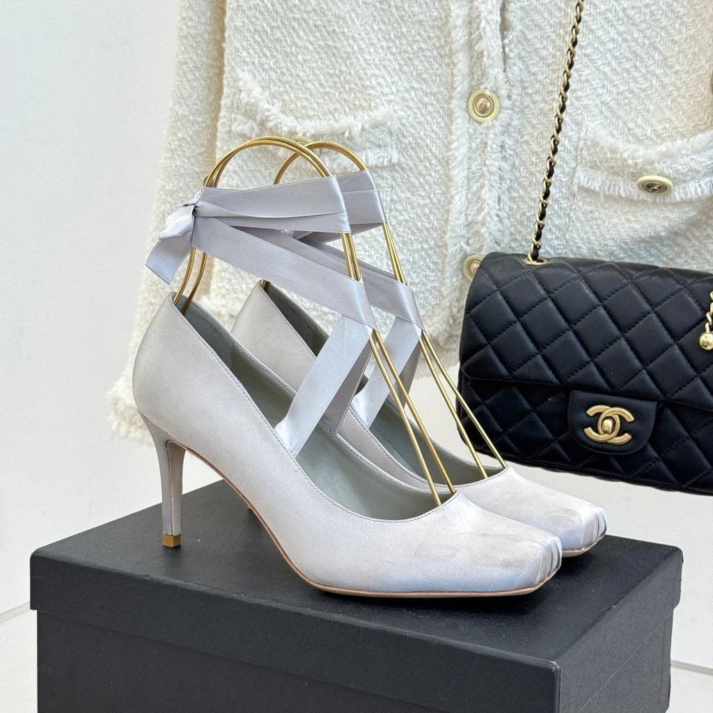 Chanel 26C Ballet High Heels Light Gray in Silk 616005
