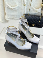 Chanel 26C Ballet High Heels Light Gray in Silk 616005