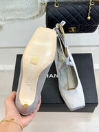 Chanel 26C Ballet High Heels Light Gray in Silk 616005
