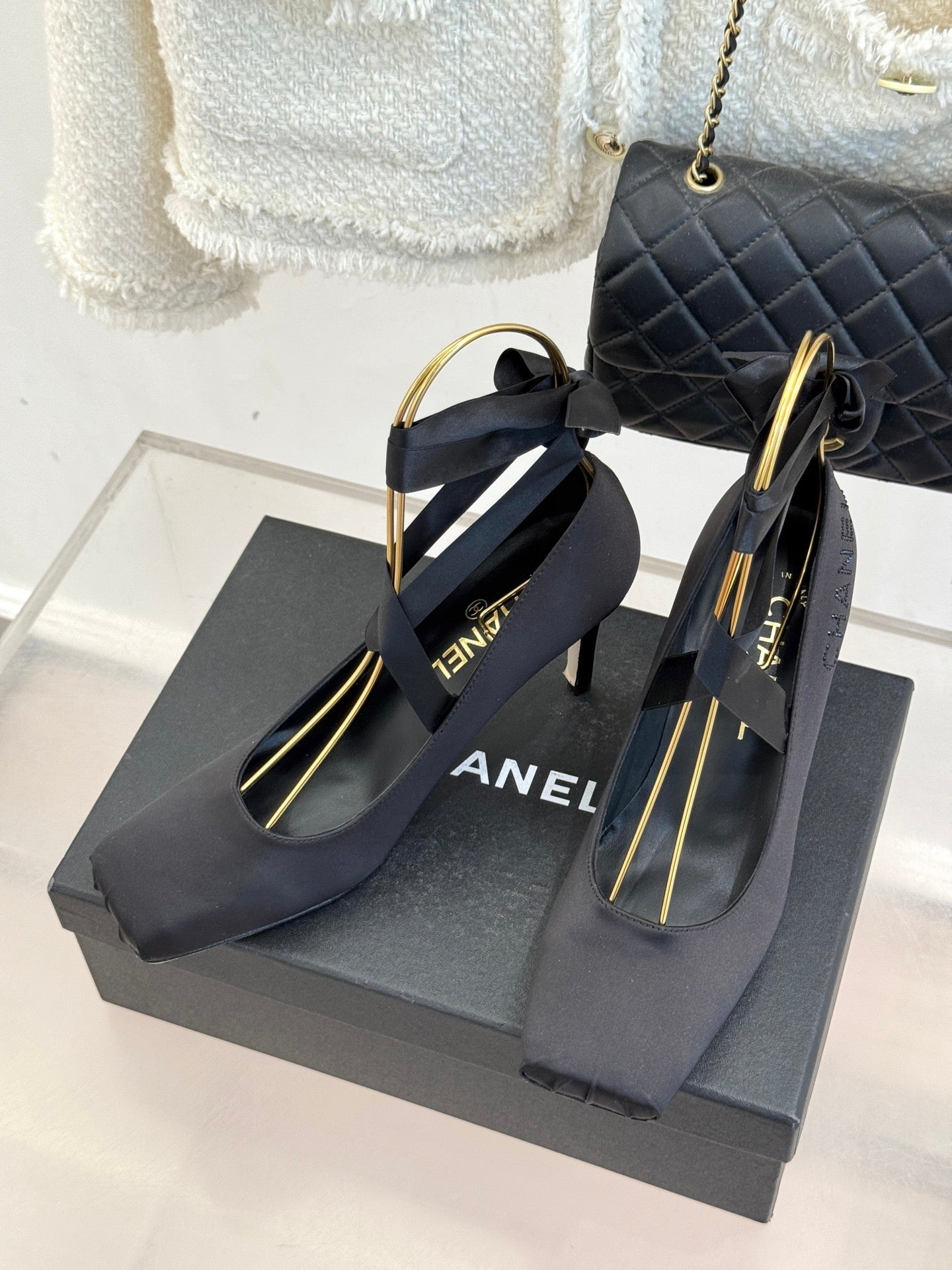 Chanel 26C Ballet High Heels Black in Silk 616003